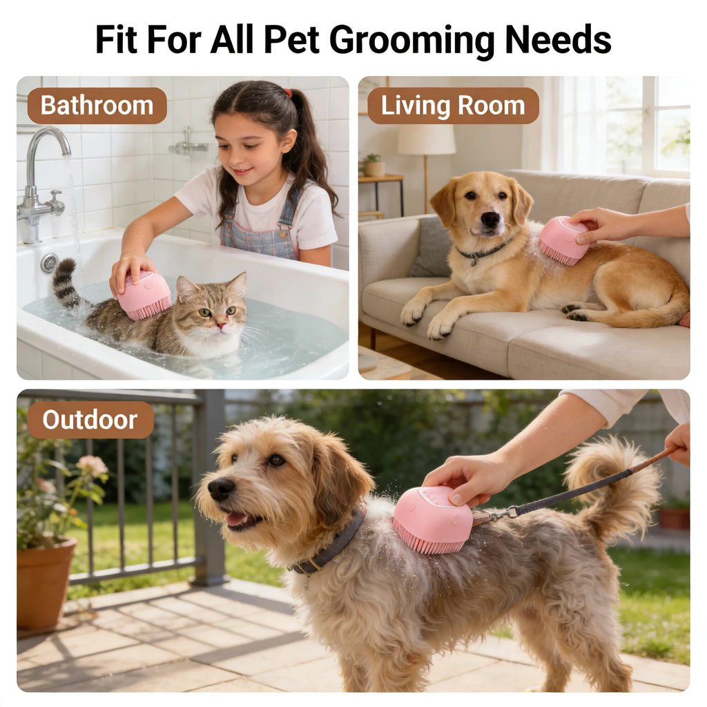 Pet Massage Brush Shampoo Dispenser