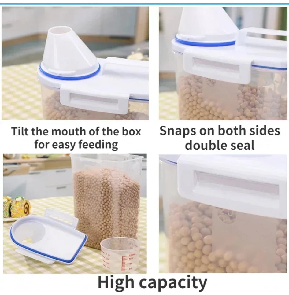 Dog Cat Food Pail Plastic Storage Tank with Measuring Cup