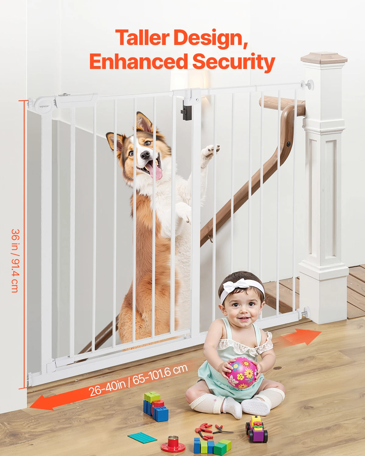 Baby Gate 28/30/36 Inches High Dog Gate Easy Step Walk