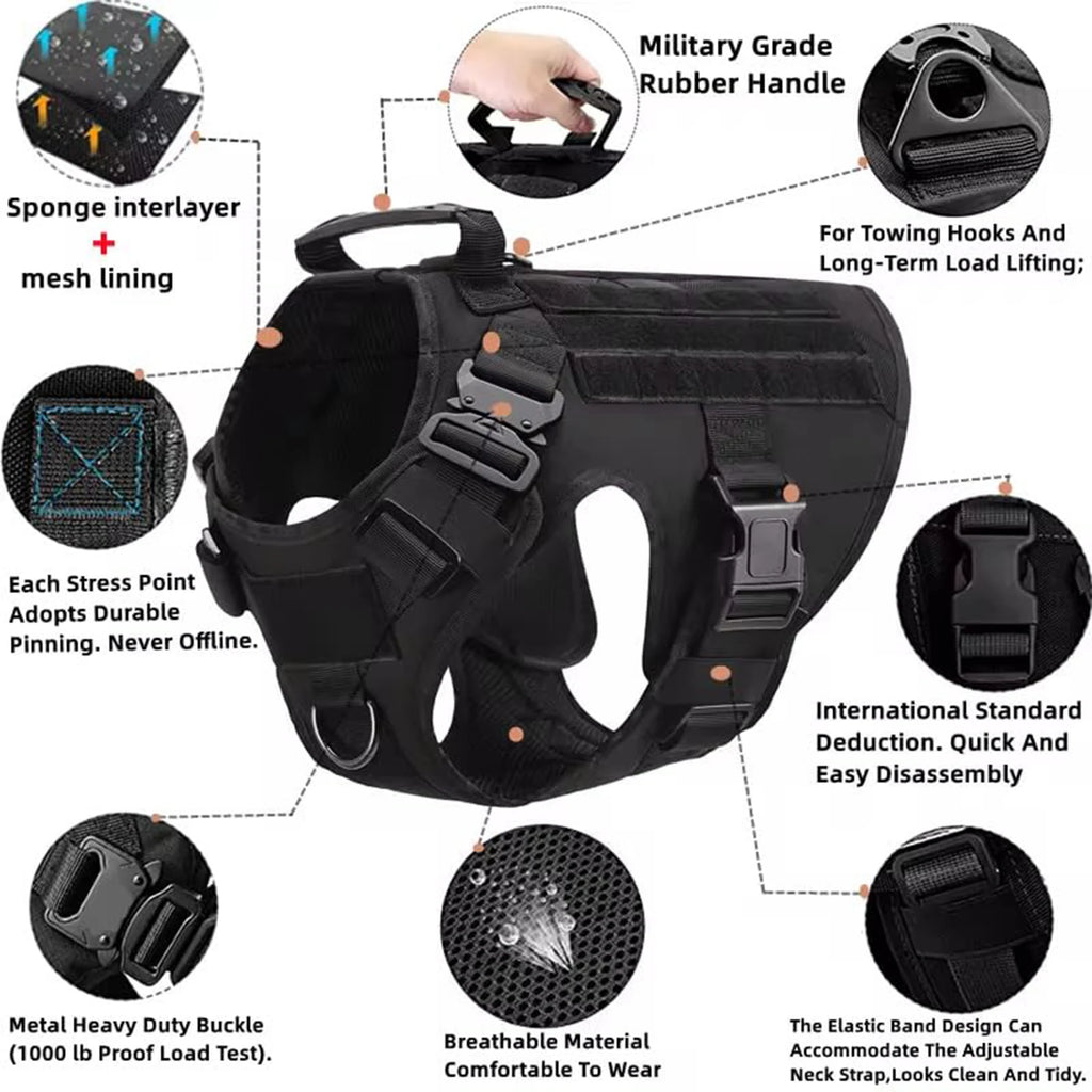 Tactical Dog Harness Collar Leash Pouches