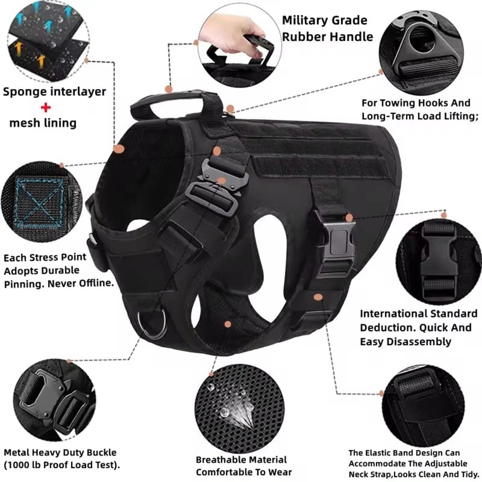 Tactical Dog Harness Collar Leash Pouches