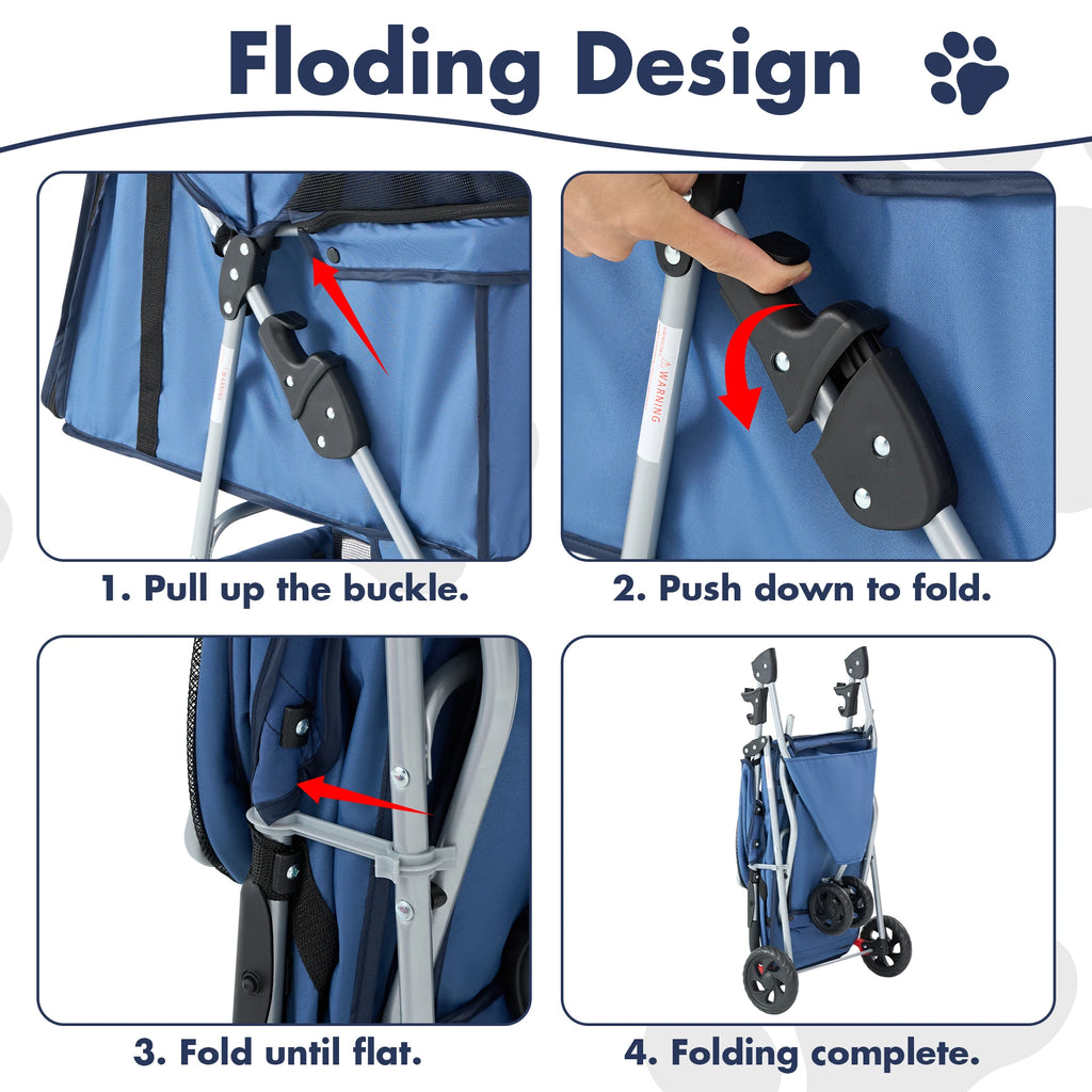 3 Wheels Foldable Pet Stroller for Small Dogs and Cats
