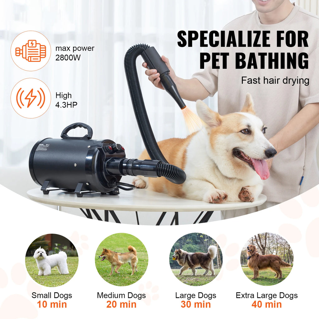 SucceBuy 2000W/2.7HP Dog Blow Dryer Adjustable Speed