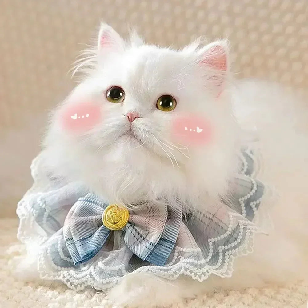 Cute Lace-edged Cat And Dog Collar with Bowtie