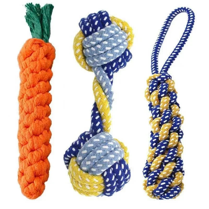 1pc Dog Toy Carrot Knot Rope Ball Cotton Rope Dumbbell