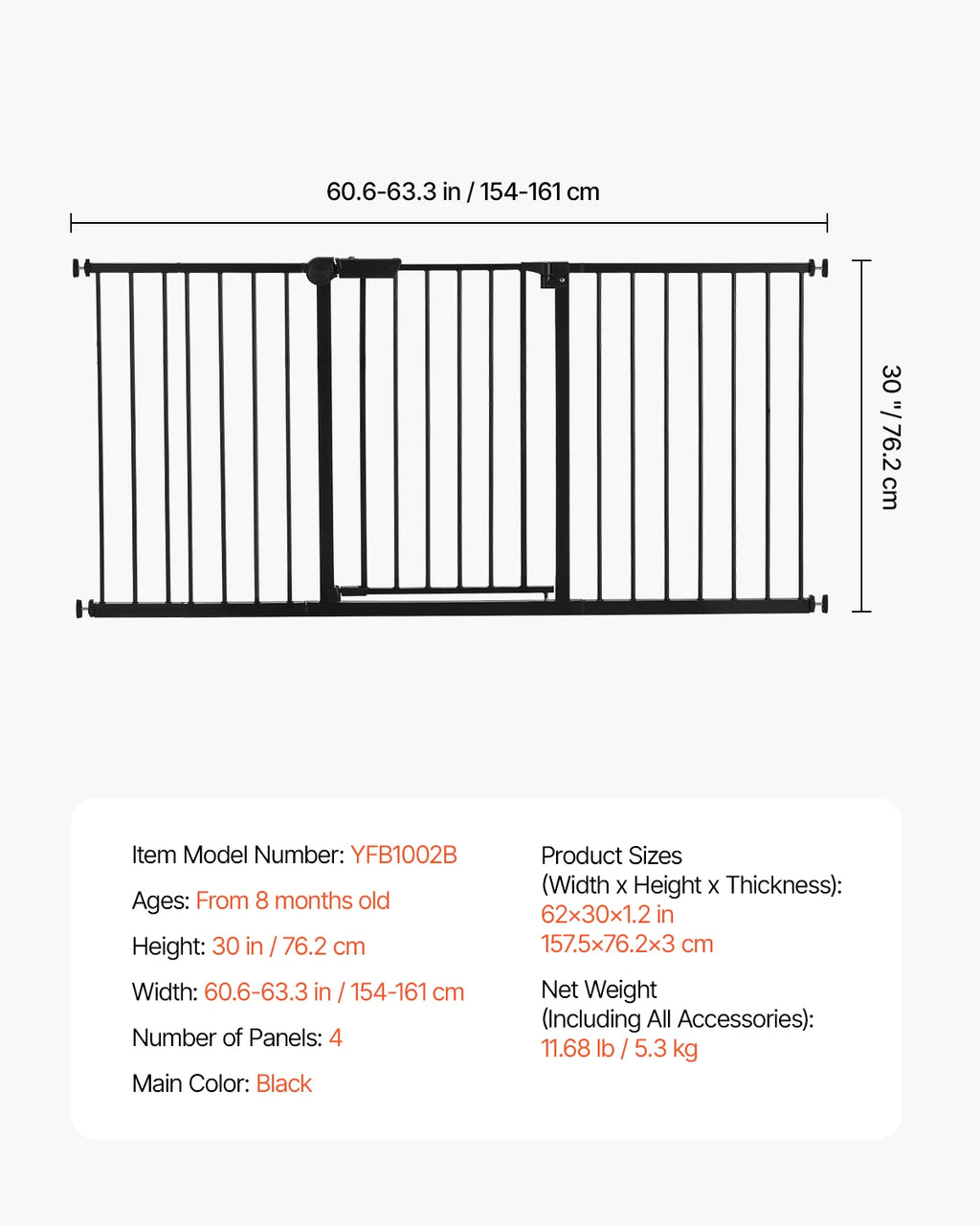 Baby Gate 28/30/36 Inches High Dog Gate Easy Step Walk