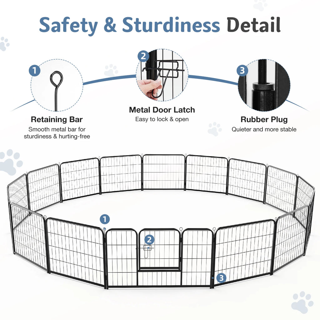 16 Panels Dog Playpen Pet Fence Metal 24 Inch to 32 Inch Foldable