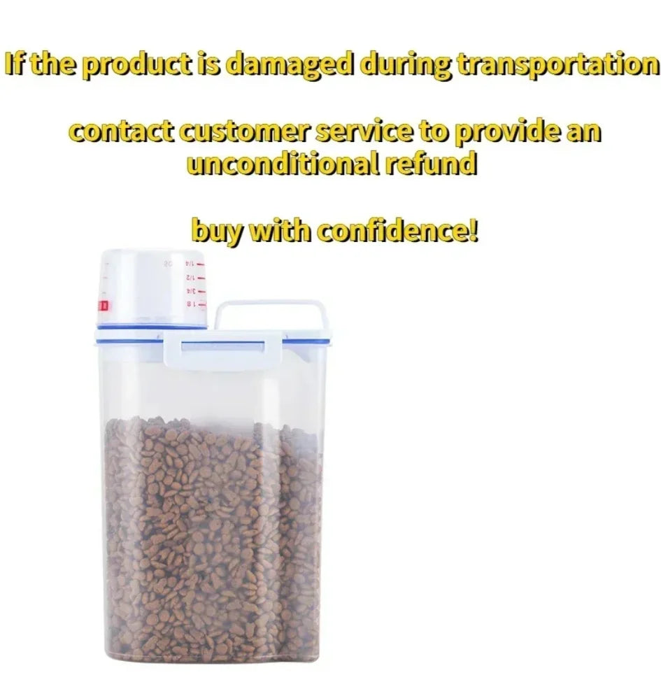 Dog Cat Food Pail Plastic Storage Tank with Measuring Cup