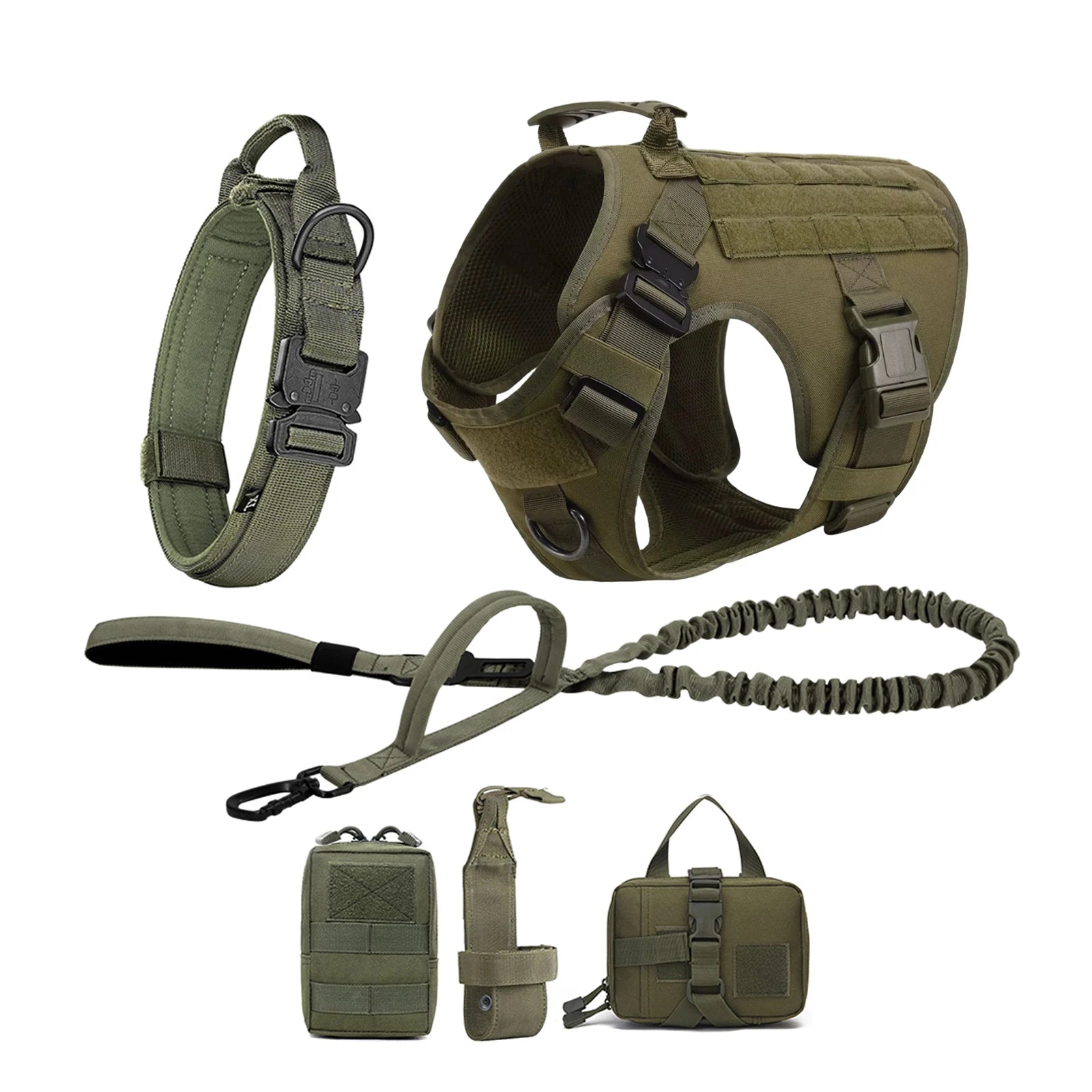 Tactical Dog Harness Collar Leash Pouches