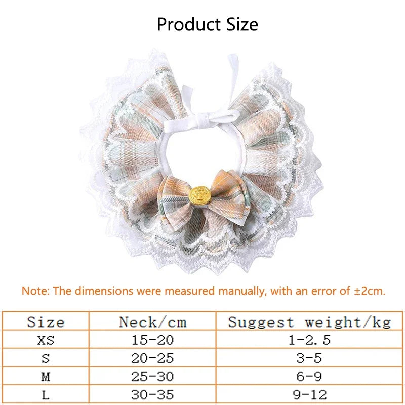 Cute Lace-edged Cat And Dog Collar with Bowtie