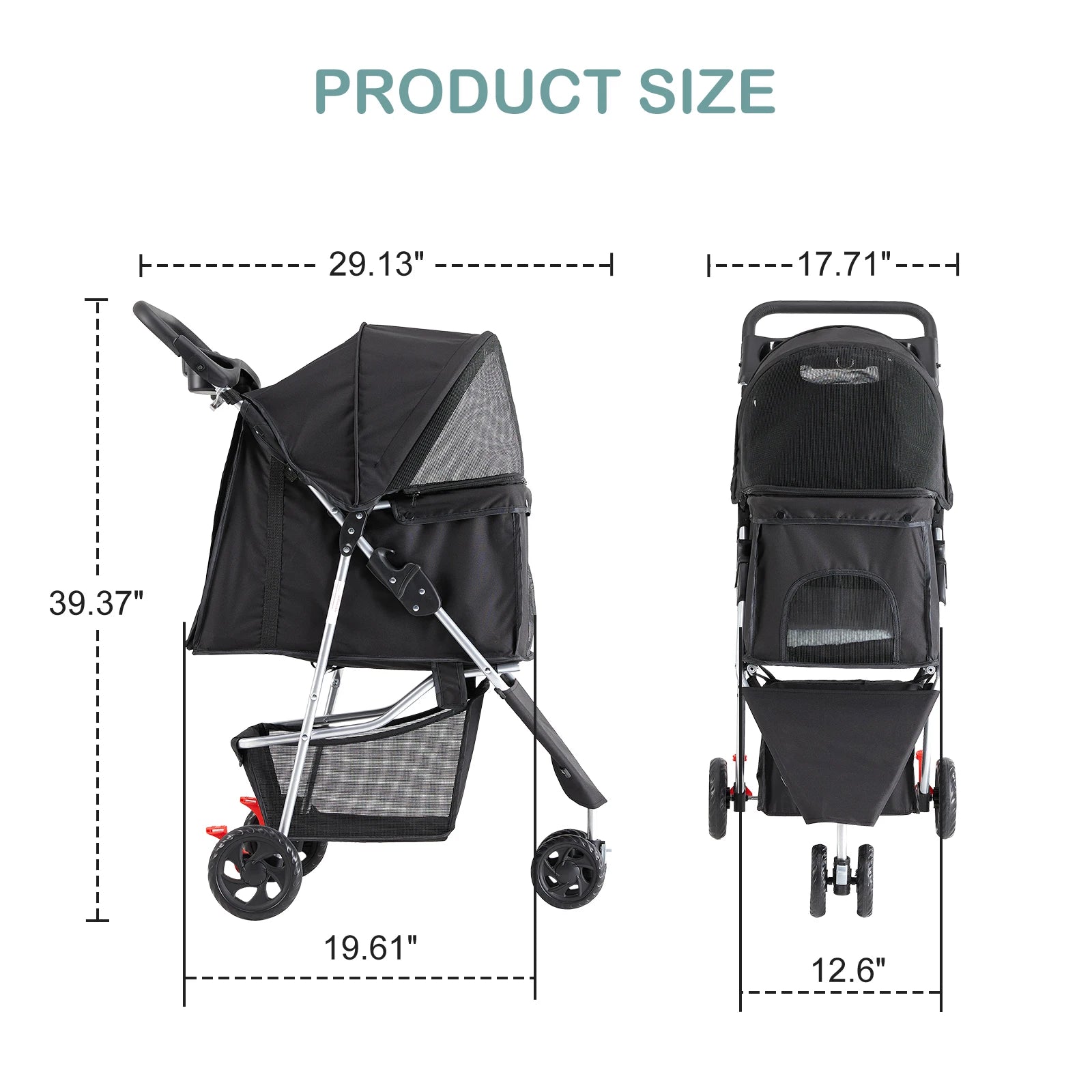 3 Wheels Foldable Pet Stroller for Small Dogs and Cats