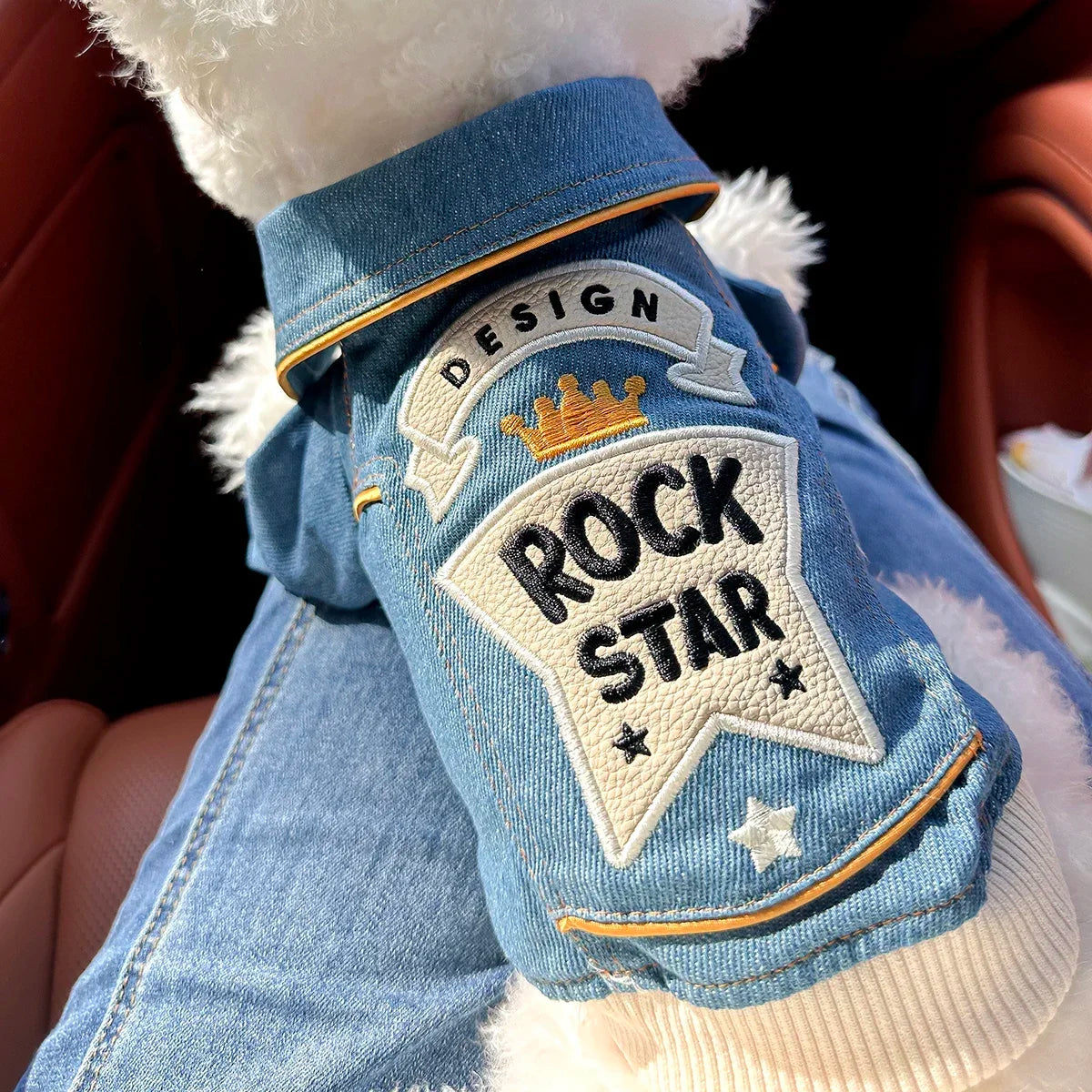 Rock Embroidery Blue Jacket Pet Clothes Dog Cat