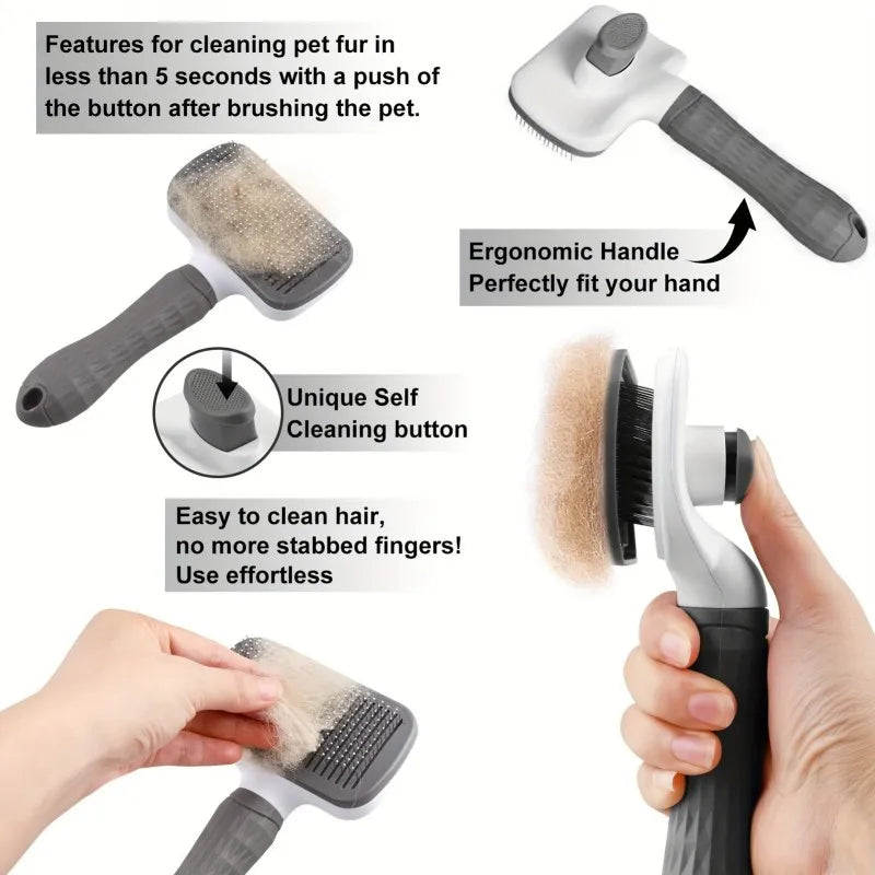 Ergonomic Handle Self Cleaning Pet Brush