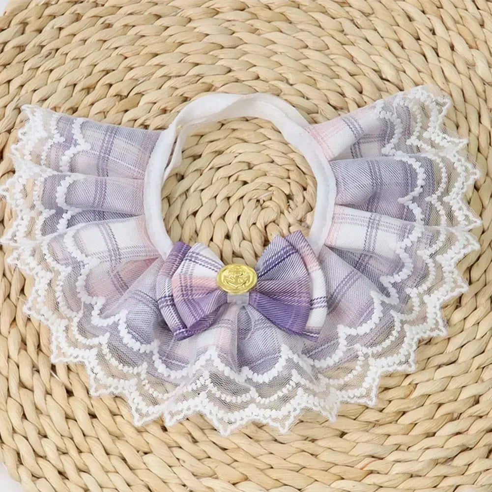 Cute Lace-edged Cat And Dog Collar with Bowtie