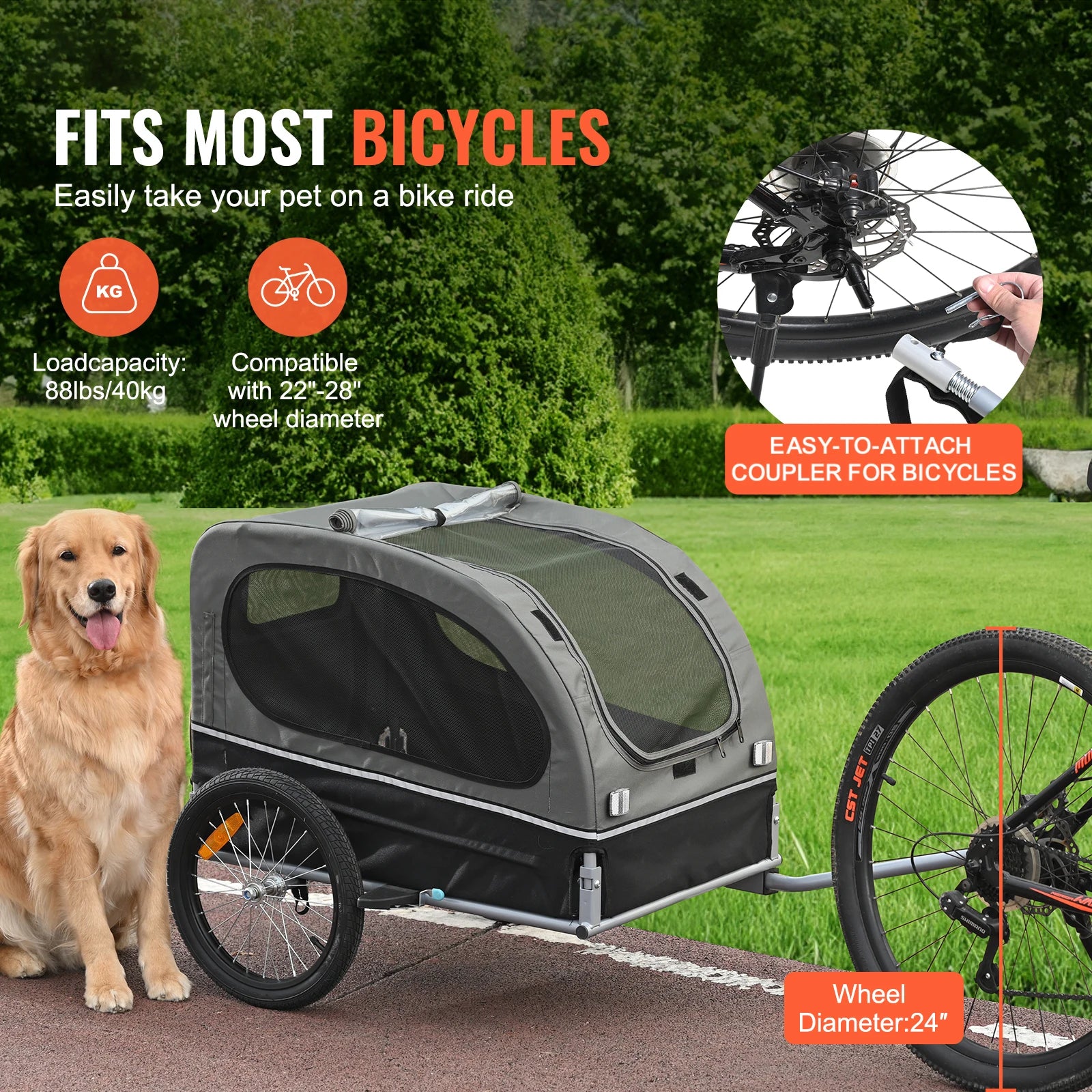 Pet Cart Bicycle Carrier with Wheels