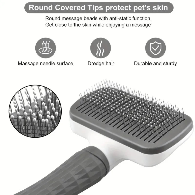 Ergonomic Handle Self Cleaning Pet Brush
