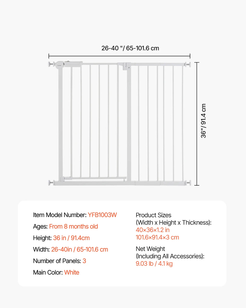 Baby Gate 28/30/36 Inches High Dog Gate