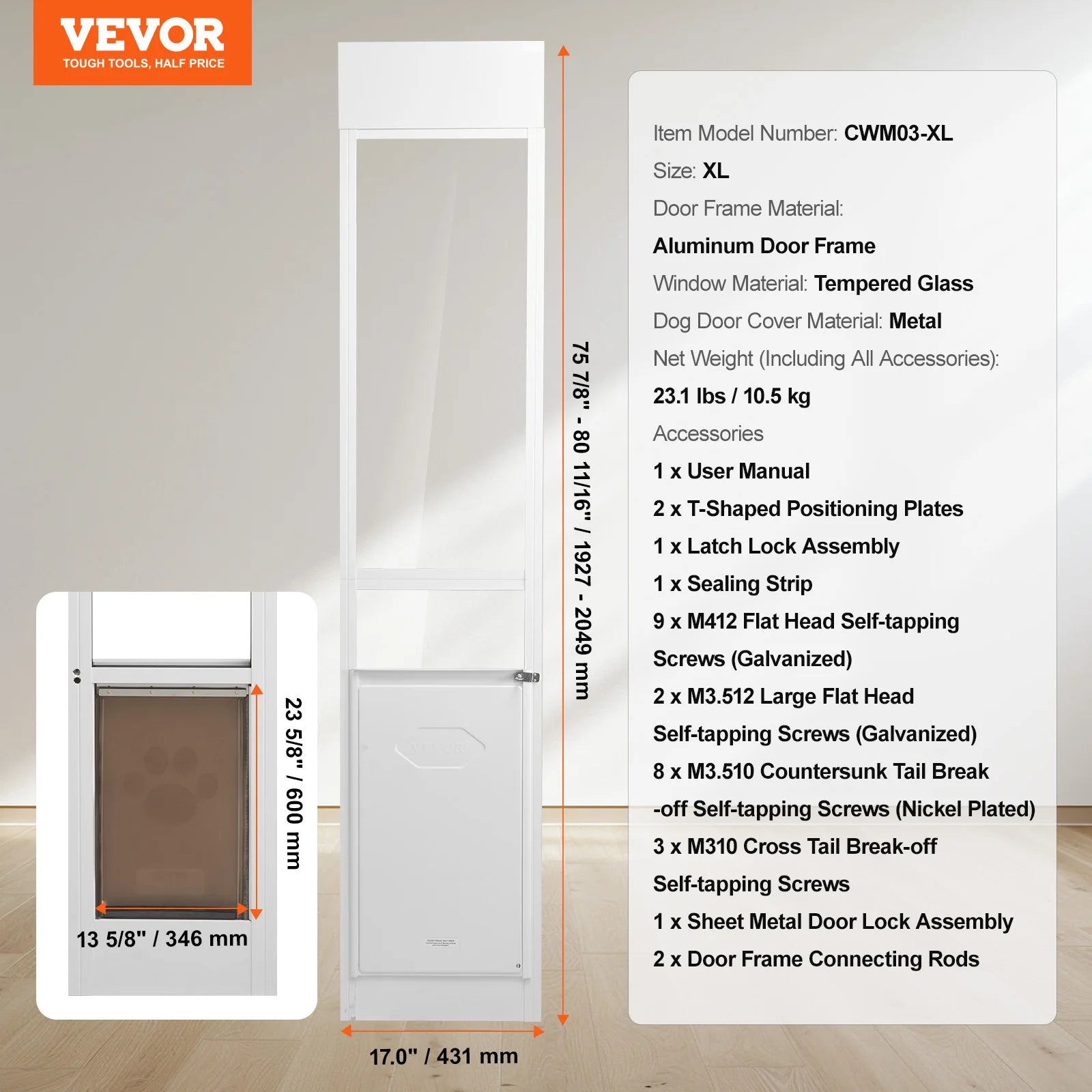 Doggy Door Sliding Doors Aluminum Frame Tempered Glass Pet Door