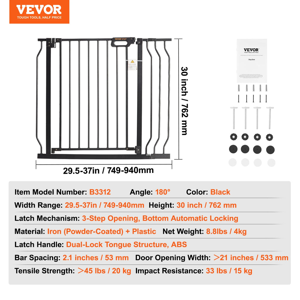 Baby Gate 28/30/36 Inches High Dog Gate Easy Step Walk