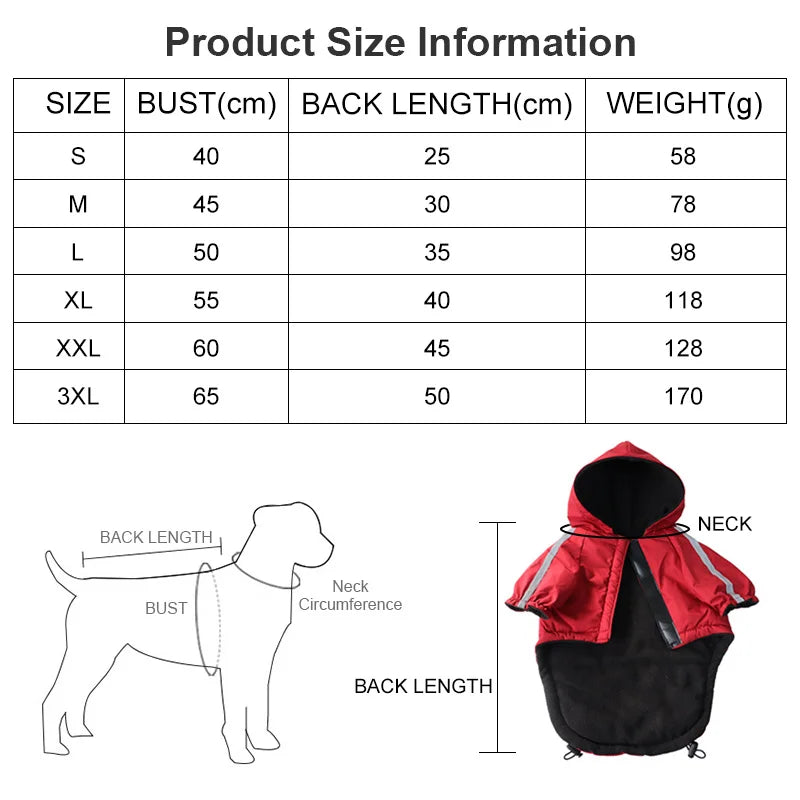 Autumn Winter Pet Dog Waterproof Warm Coat Cotton Hooded