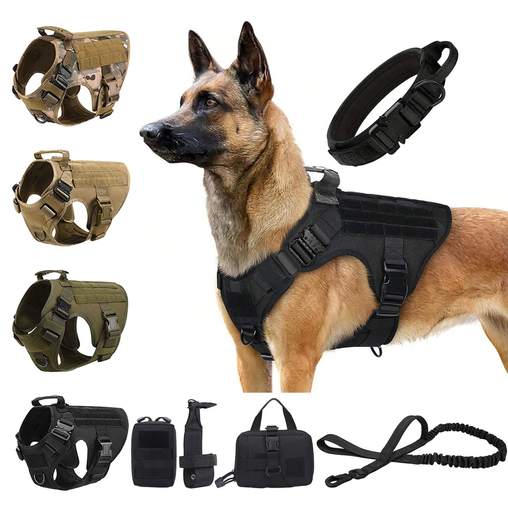 Tactical Dog Harness Collar Leash Pouches
