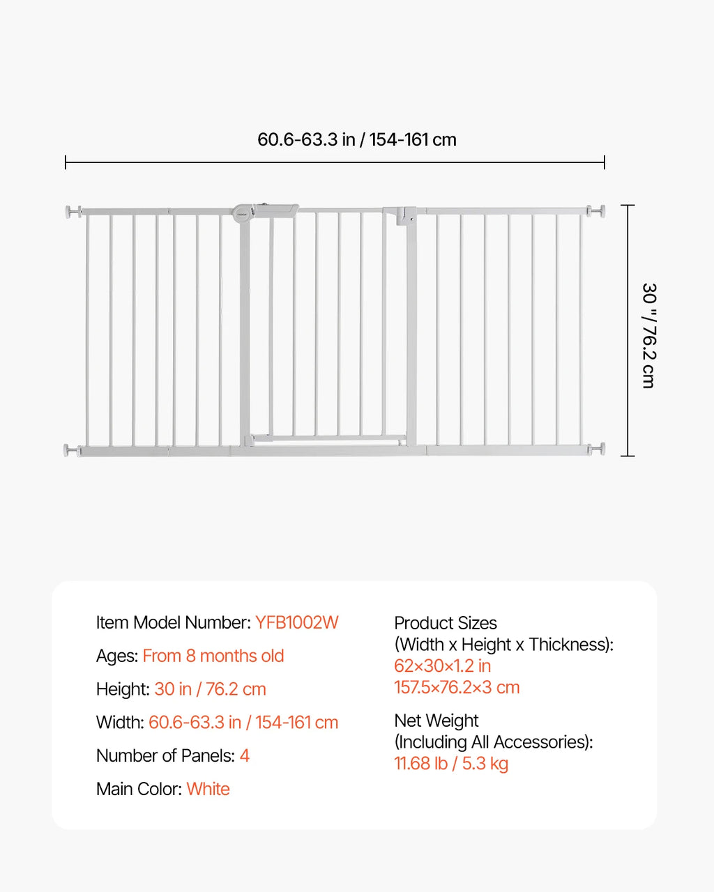 Baby Gate 28/30/36 Inches High Dog Gate Easy Step Walk