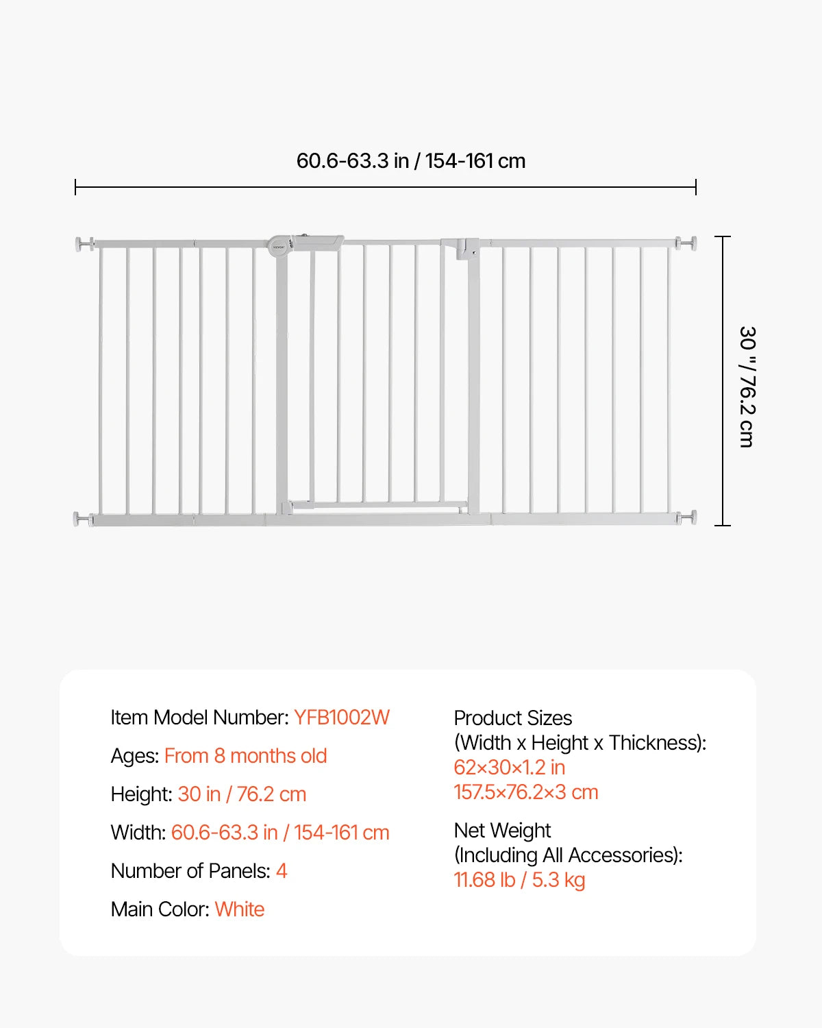 Baby Gate 28/30/36 Inches High Dog Gate Easy Step Walk