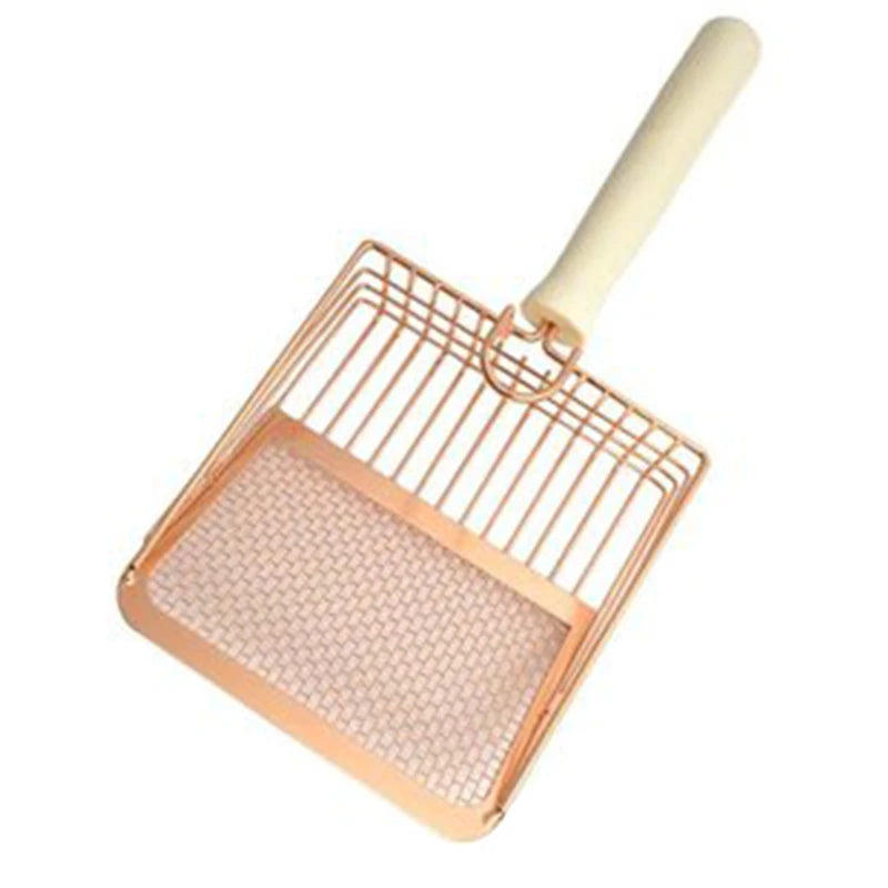 Cat litter scoop, stainless steel with wooden handle