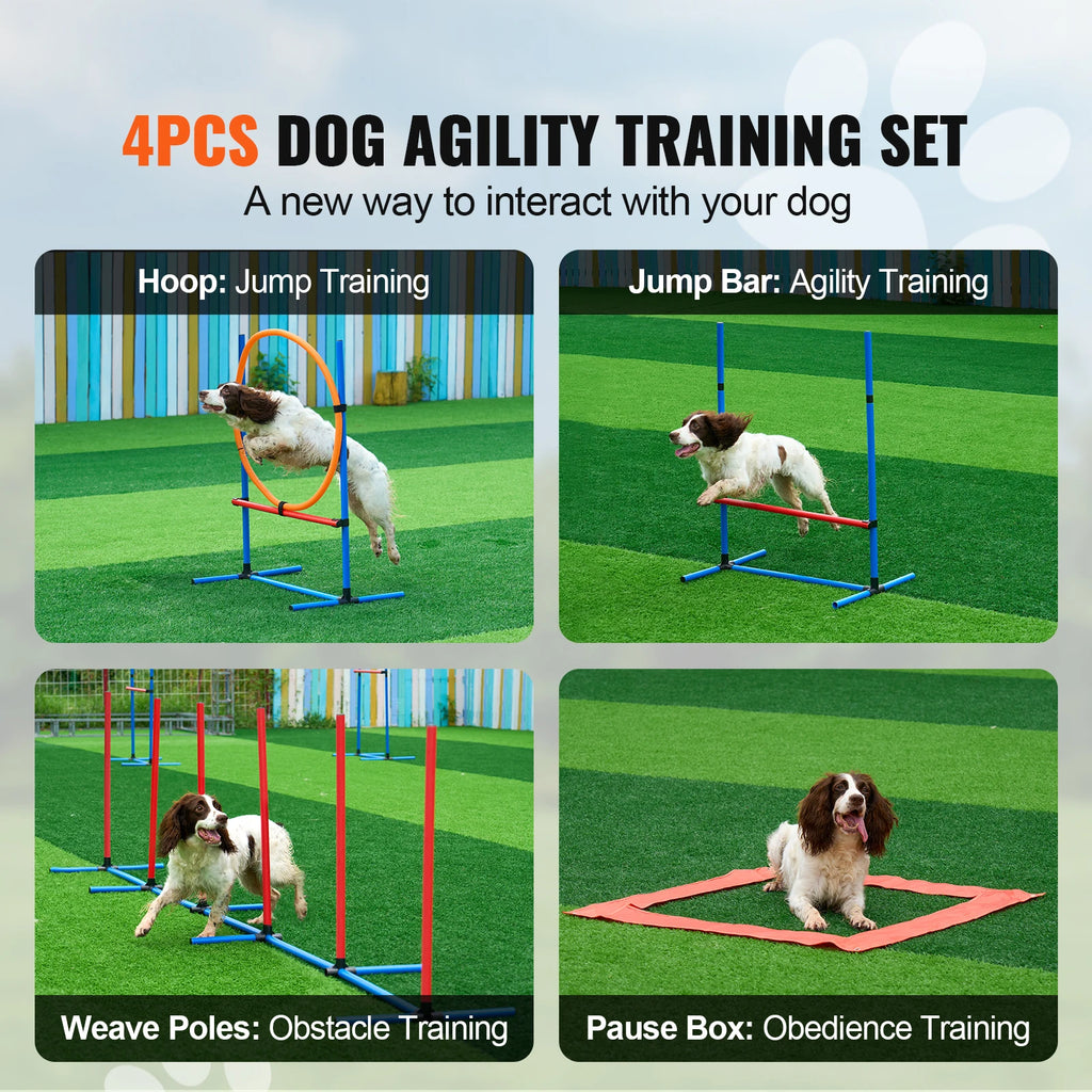 Dog Agility Training Equipment 4 PCS Set with Adjustable High Hurdles
