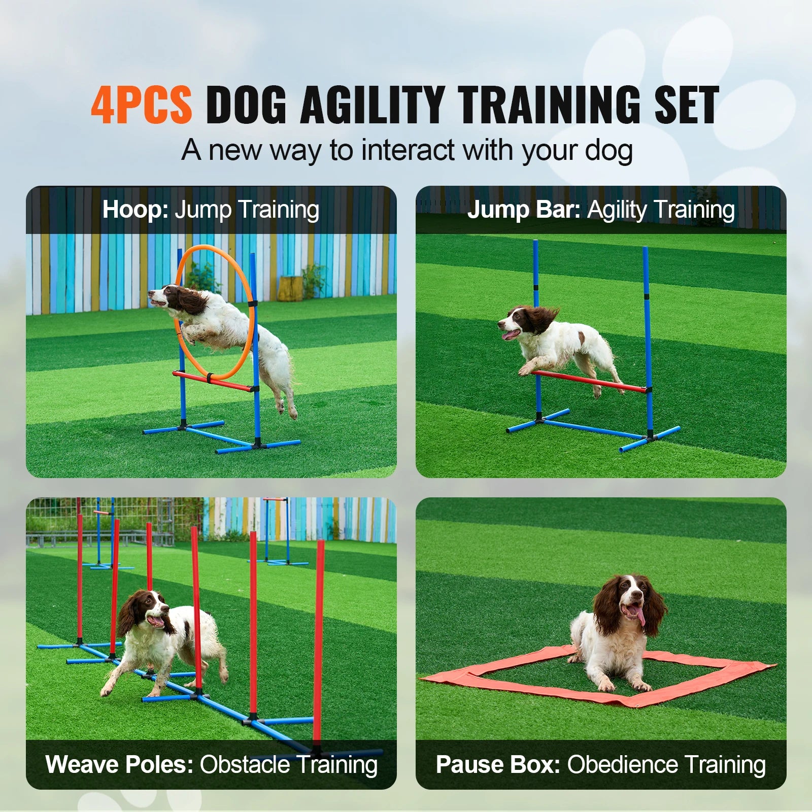 Dog Agility Training Equipment 4 PCS Set with Adjustable High Hurdles