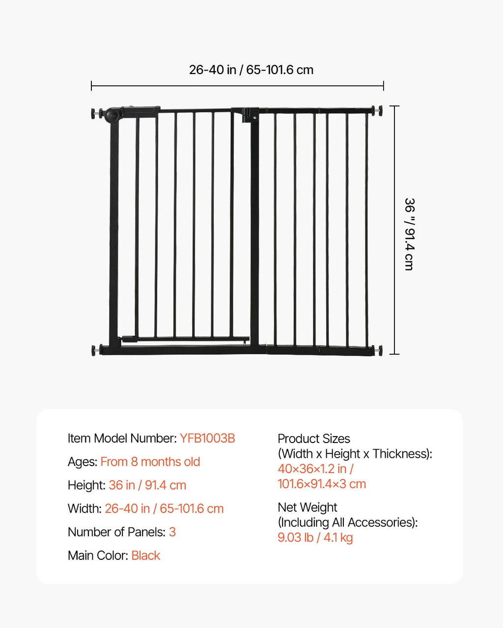 Baby Gate 28/30/36 Inches High Dog Gate Easy Step Walk