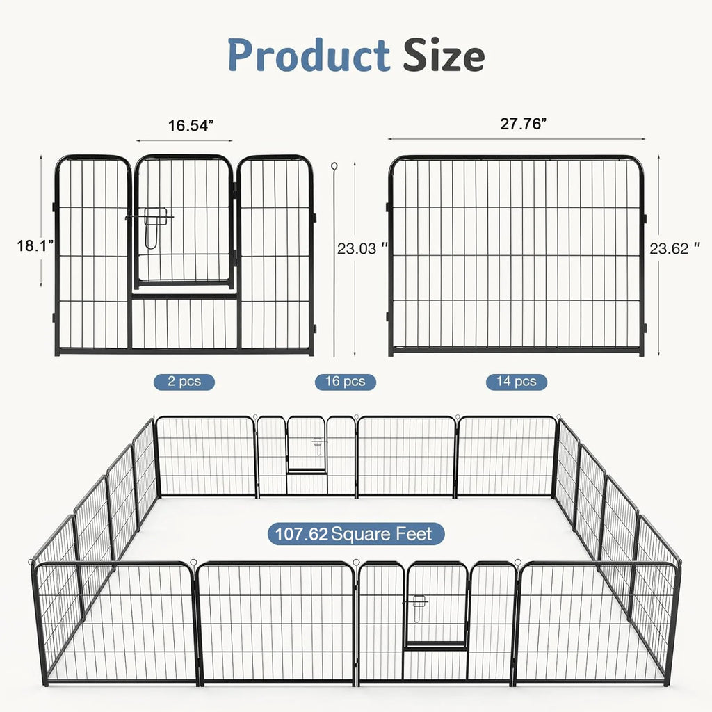 16 Panels Dog Playpen Pet Fence Metal 24 Inch to 32 Inch Foldable