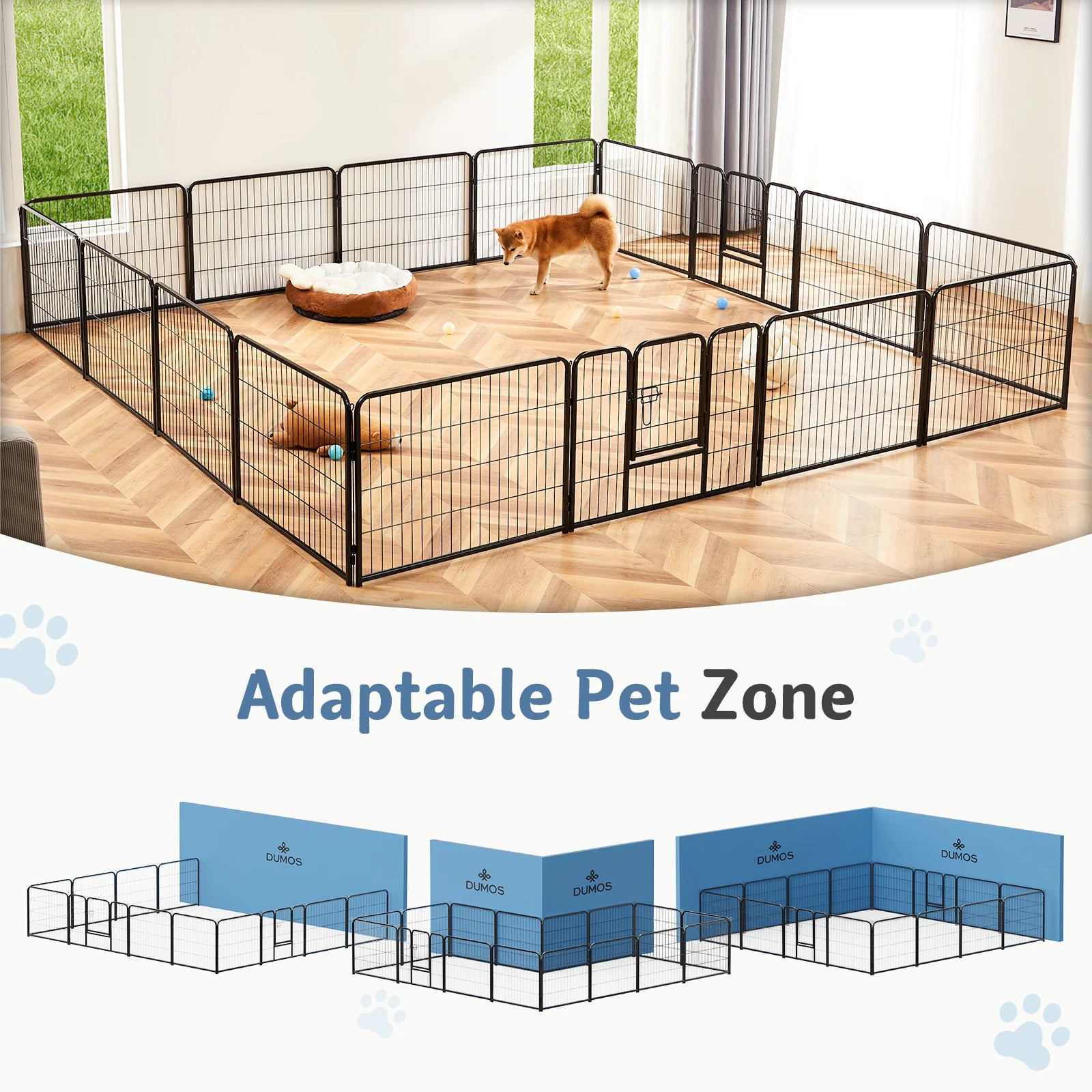 16 Panels Dog Playpen Pet Fence Metal 24 Inch to 32 Inch Foldable