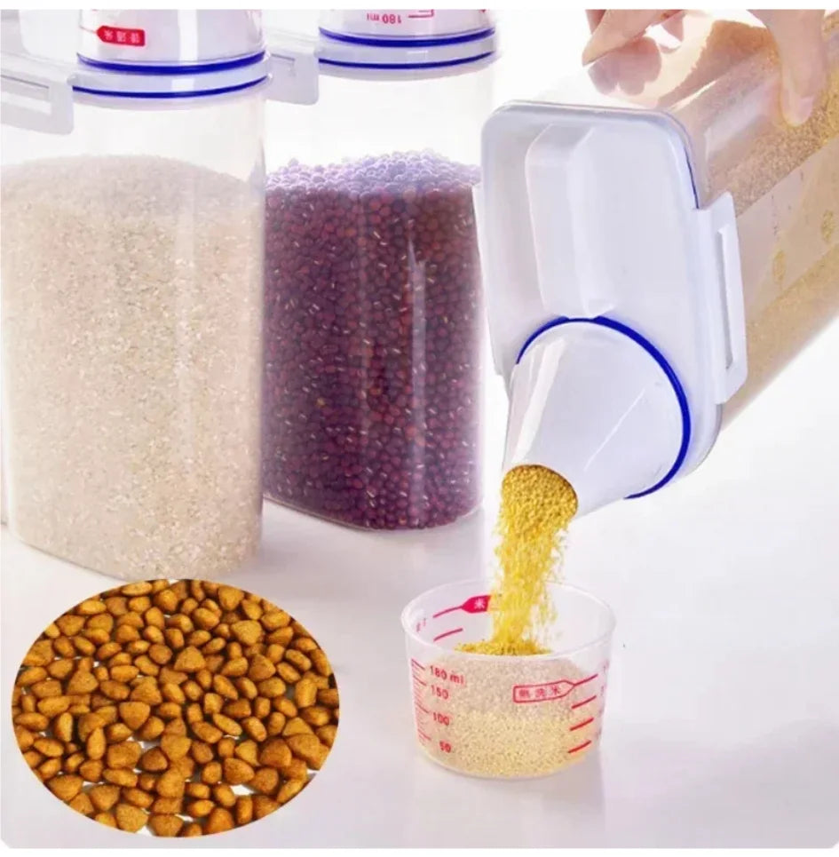 Dog Cat Food Pail Plastic Storage Tank with Measuring Cup