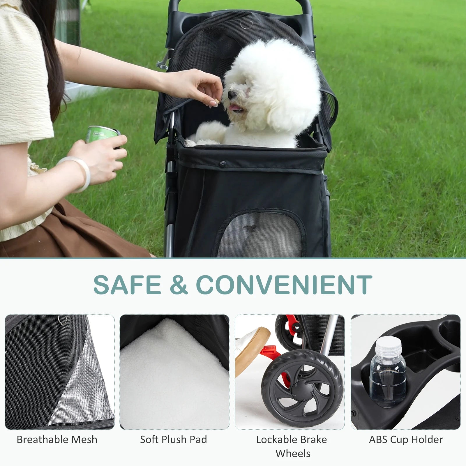 3 Wheels Foldable Pet Stroller for Small Dogs and Cats