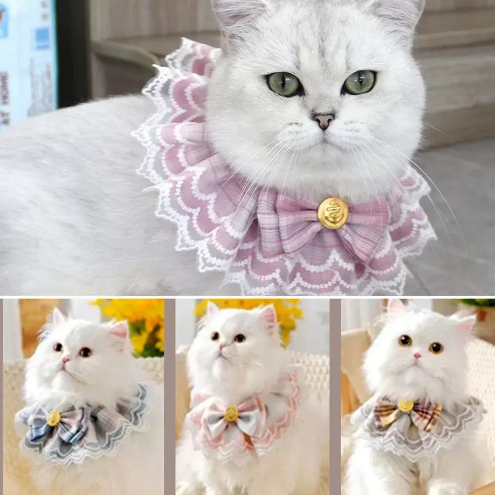 Cute Lace-edged Cat And Dog Collar with Bowtie