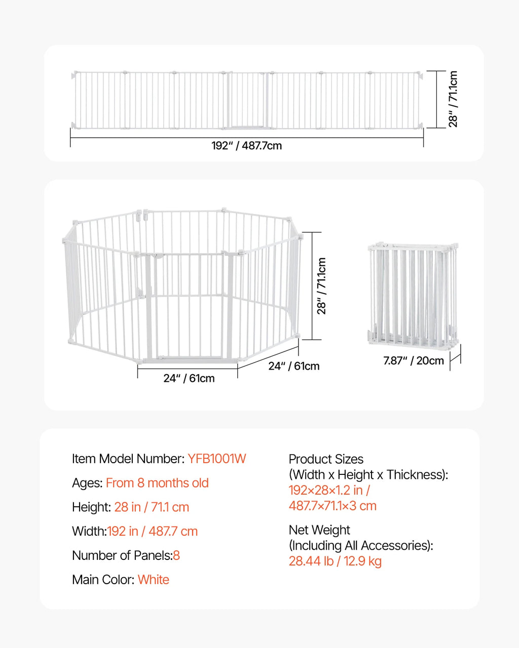 Baby Gate 28/30/36 Inches High Dog Gate Easy Step Walk