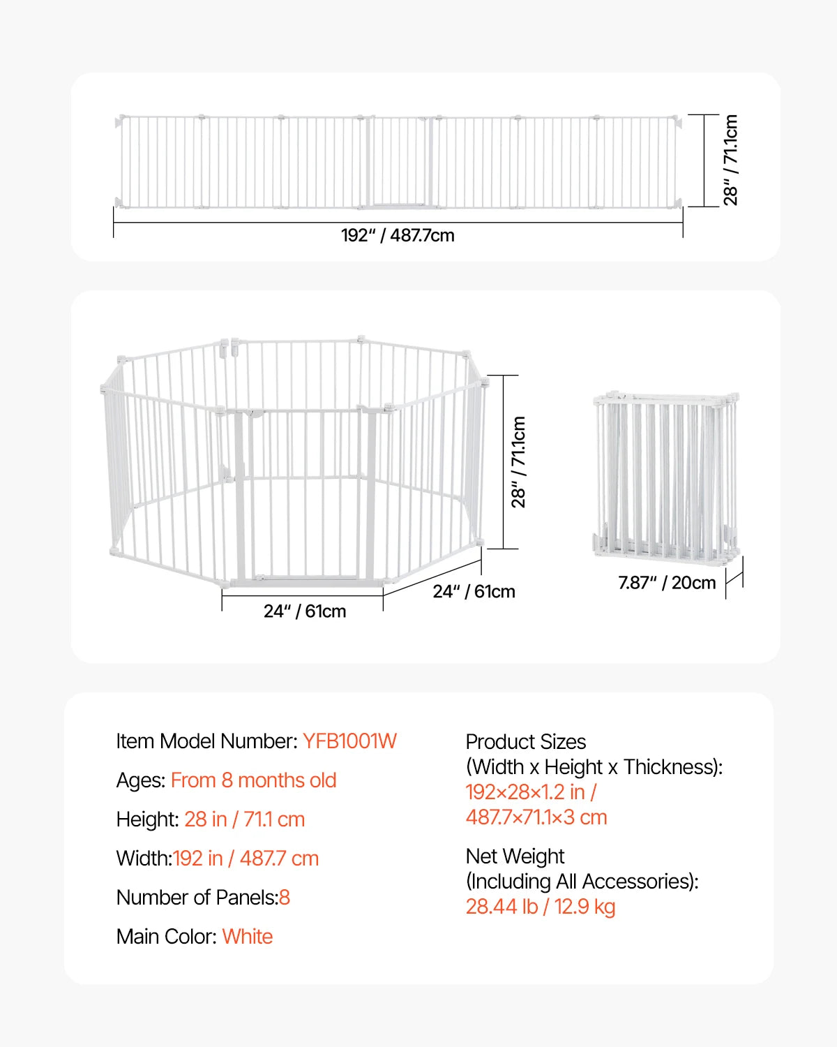 Baby Gate 28/30/36 Inches High Dog Gate Easy Step Walk