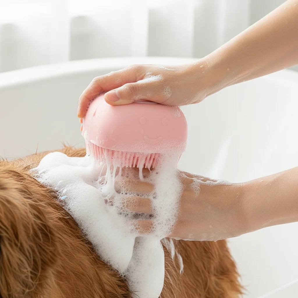 Pet Massage Brush & Shampoo Dispenser