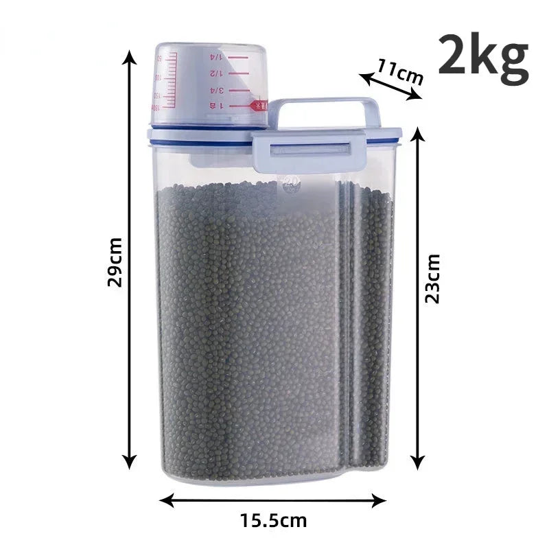 Dog Cat Food Pail Plastic Storage Tank with Measuring Cup