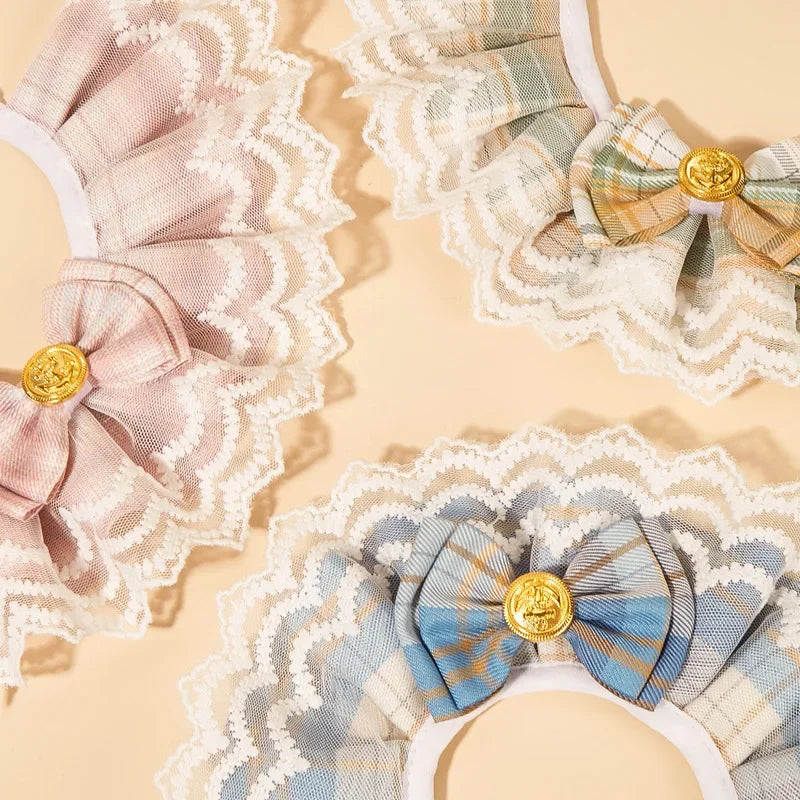Cute Lace-edged Cat And Dog Collar with Bowtie