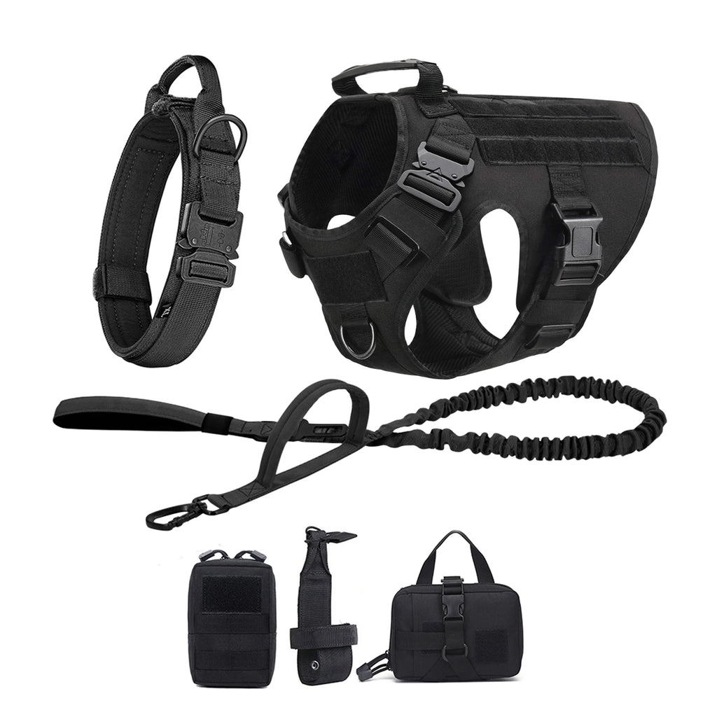 Tactical Dog Harness Collar Leash Pouches