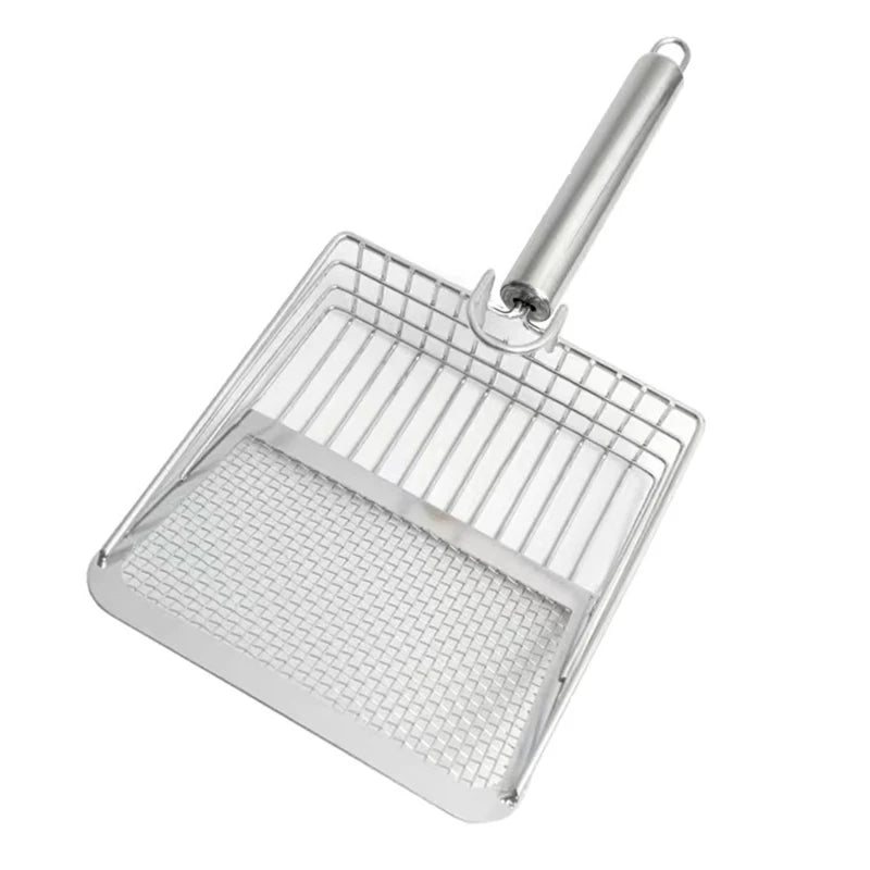Cat litter scoop, stainless steel with wooden handle