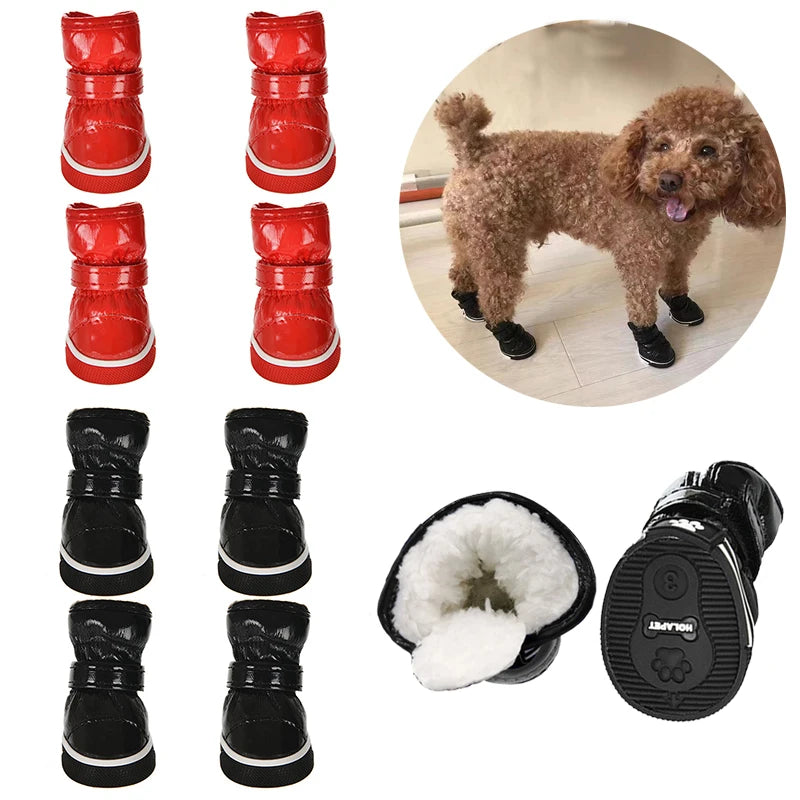 4Pcs/set Pet Shoes Winter Warm Waterproof