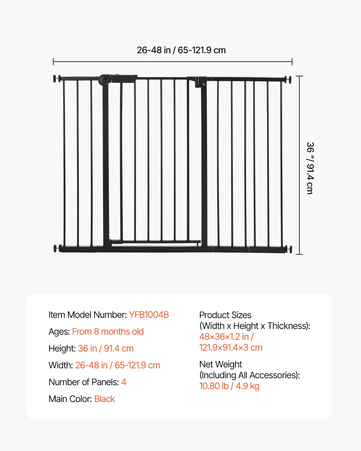 Baby Gate 28/30/36 Inches High Dog Gate