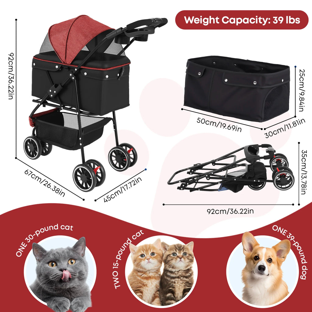 Pet Stroller For Small Medium Cats Dogs