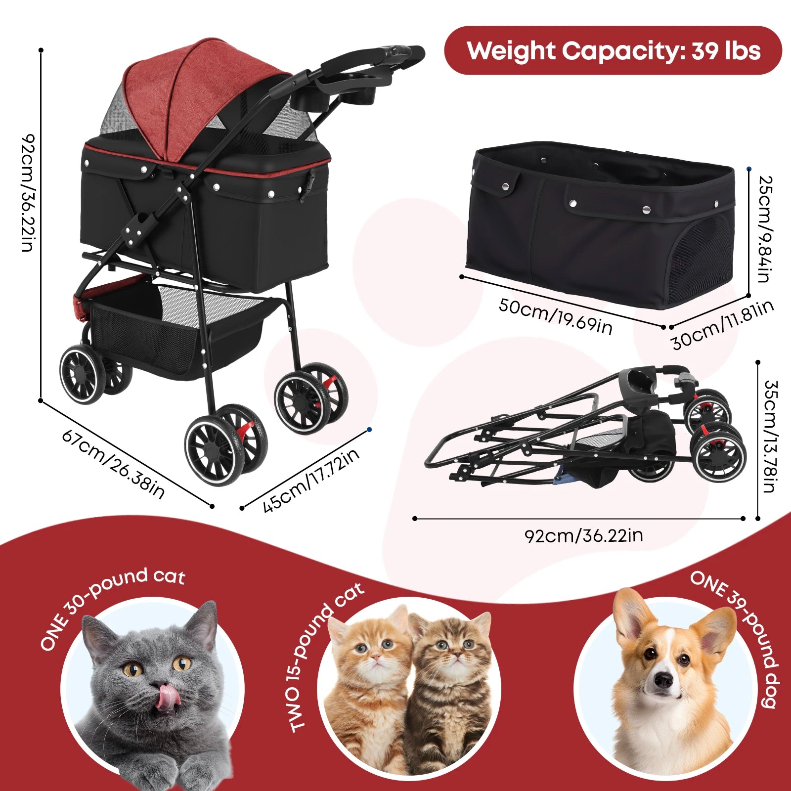 Pet Stroller For Small Medium Cats Dogs