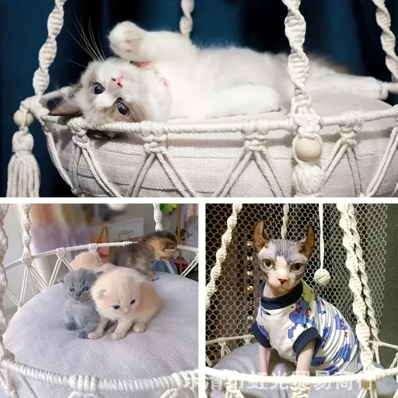 Extra Large Hand-woven Cotton Rope Cat Hammock