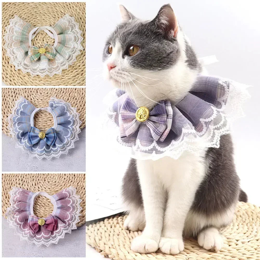 Cute Lace-edged Cat And Dog Collar with Bowtie