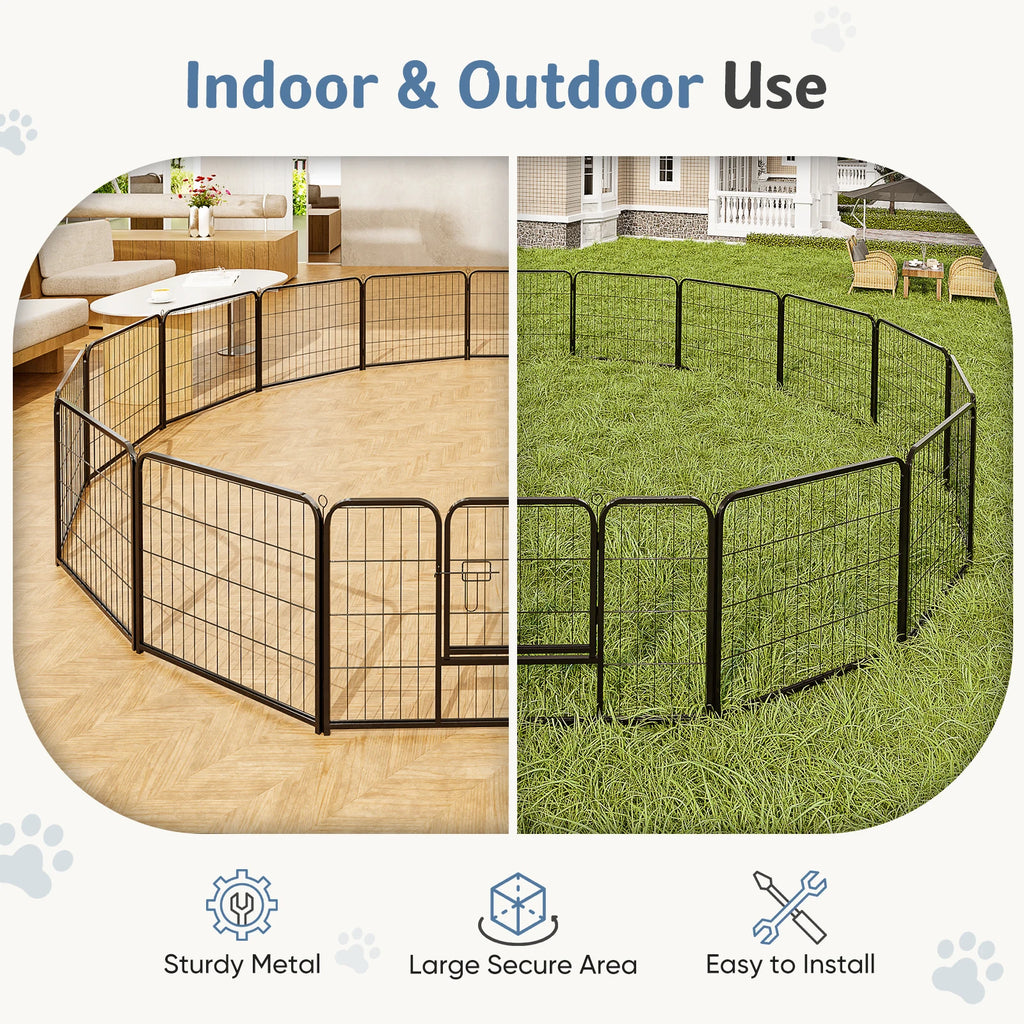 16 Panels Dog Playpen Pet Fence Metal 24 Inch to 32 Inch Foldable